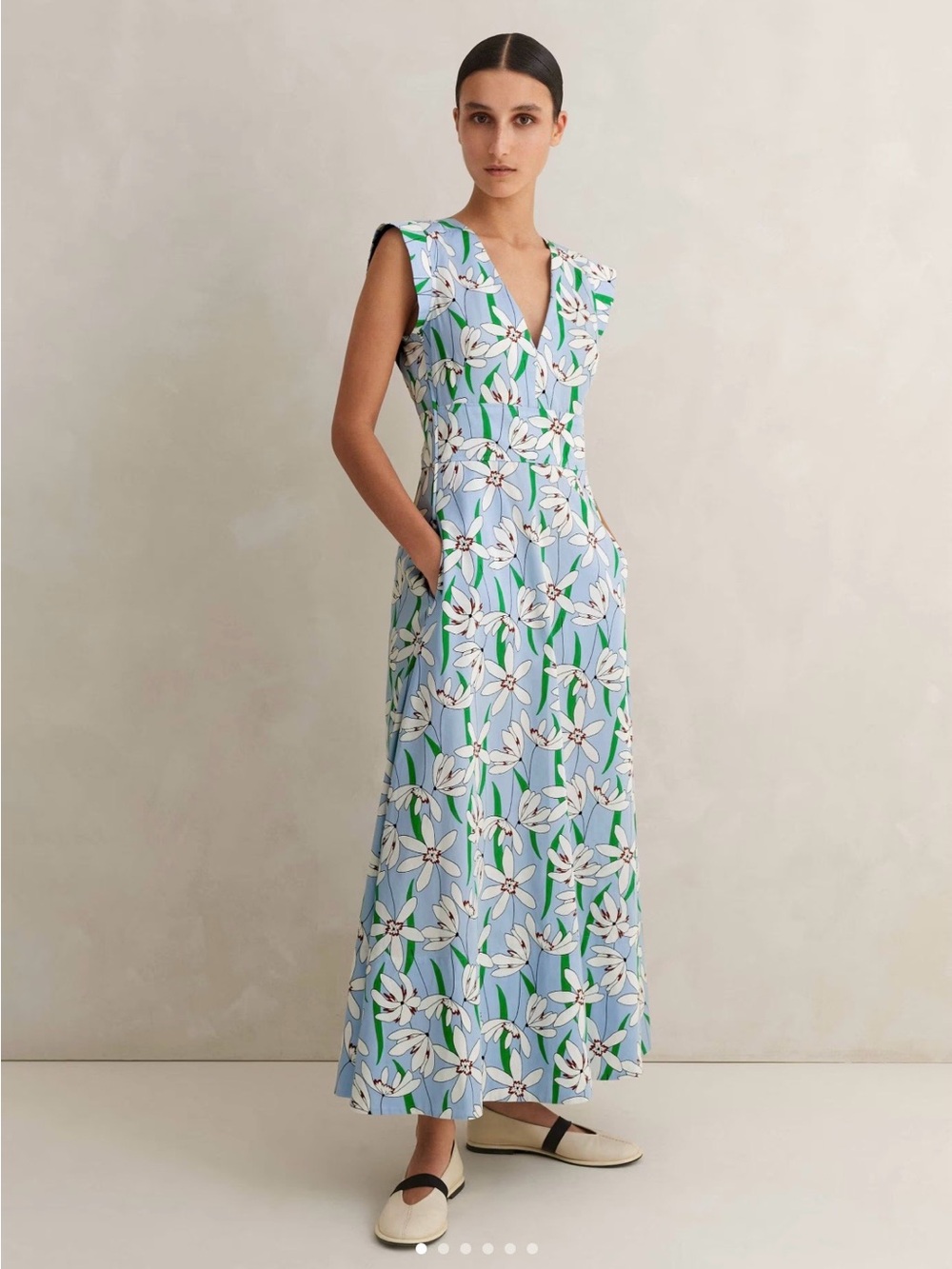 ME+EM Cotton Sateen Snowdrop Print Maxi Dress Size 12